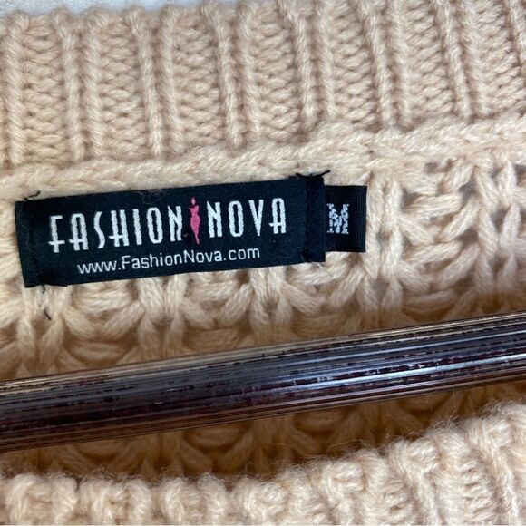 Fashion Nova Distressed Shredded Long Sweater Tan Medium Pullover - Picture 9 of 11